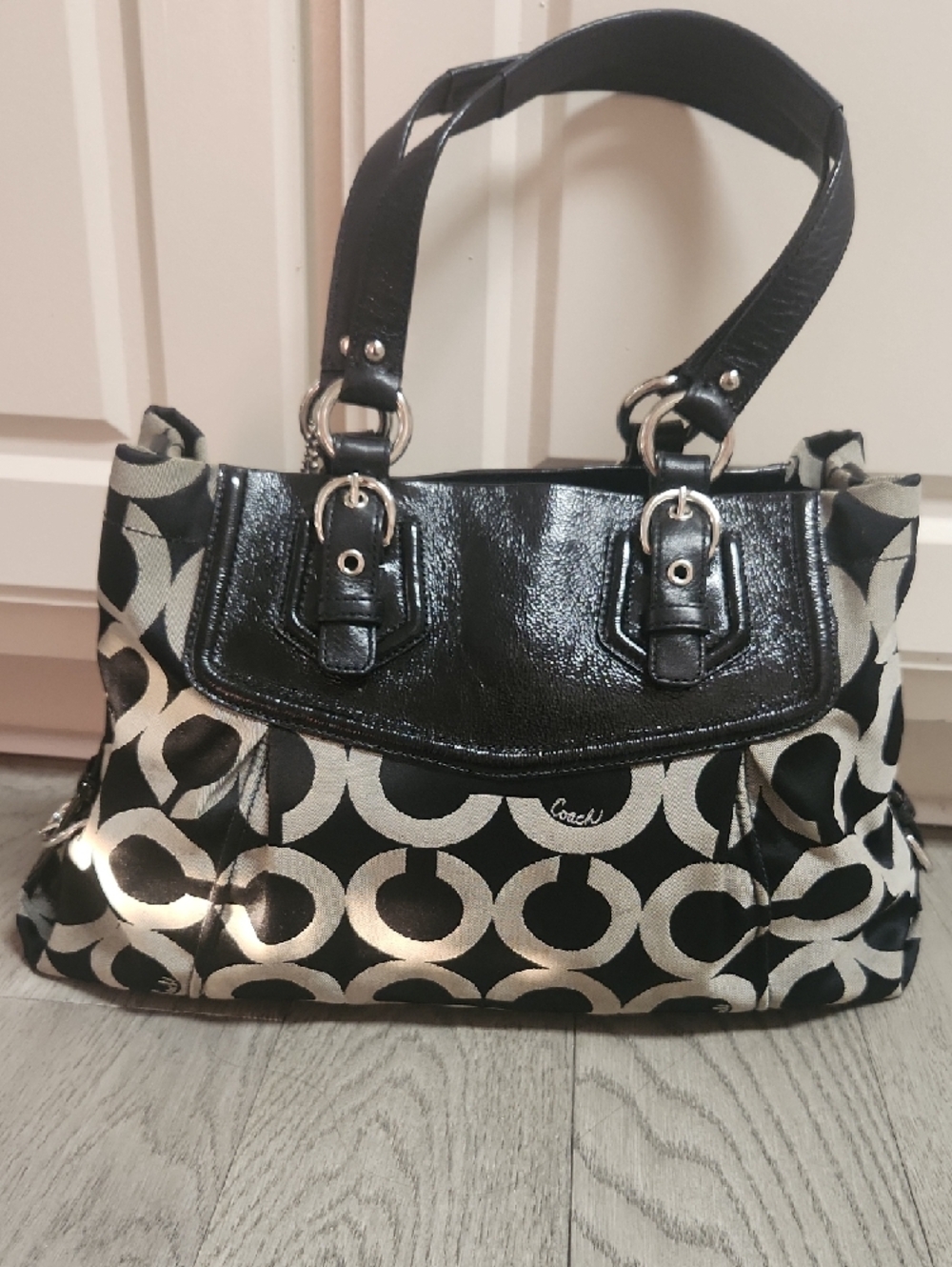 Coach Black & Gray Signature Tote Shoulder Bag - Picture 6 of 15